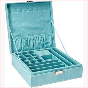 Two-Layer Jewelry Box Organizer with Lock, Metal and Engineered Wood